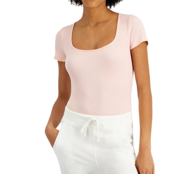 Jenni Square Neck Ribbed Bodysuit Peach Skin Light Pink XXL New - Picture 2 of 8